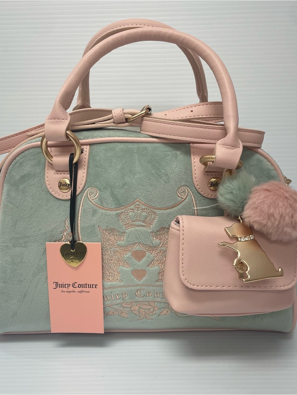 Juicy Couture Frosty Green New Love Chapter Velour Satchel
